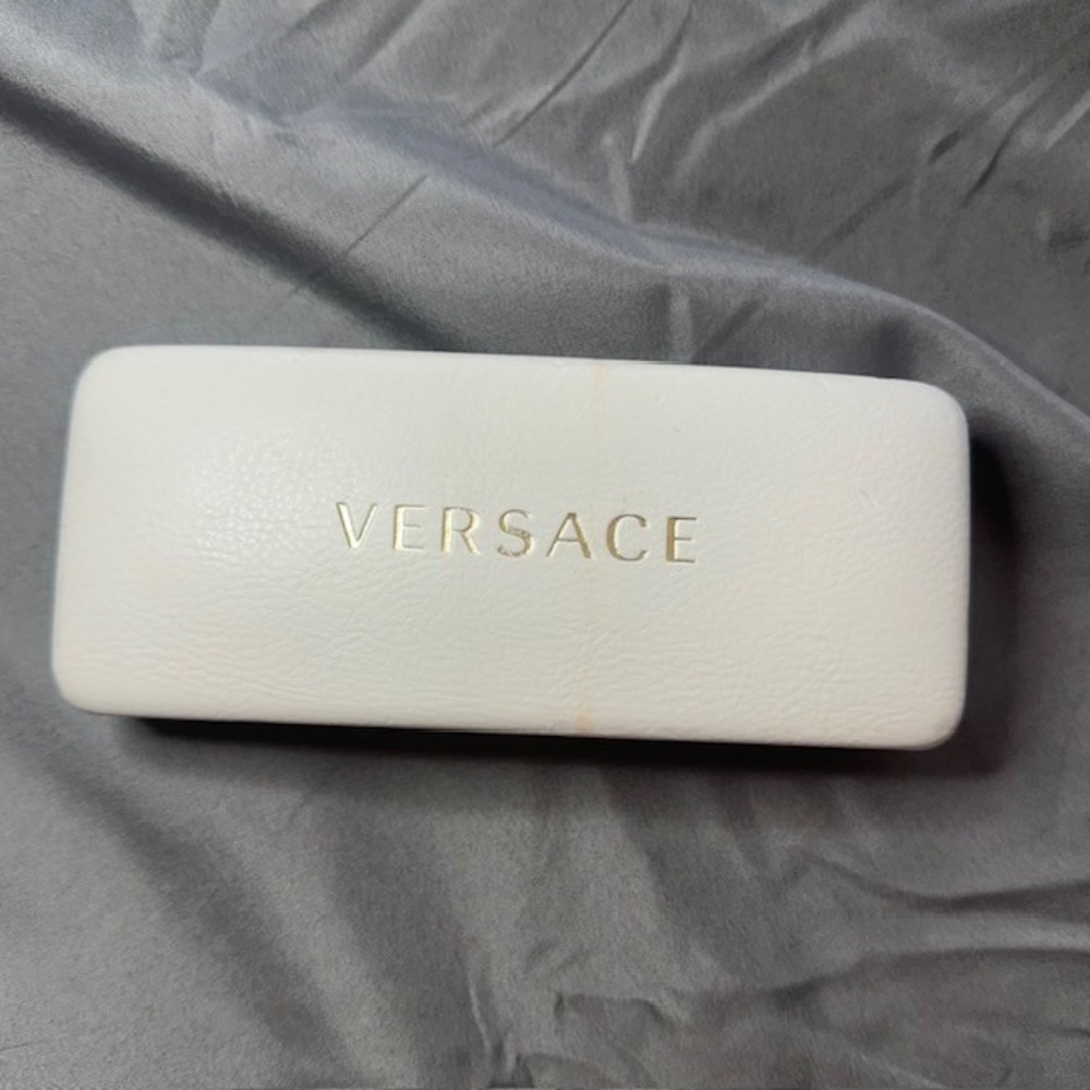 Versace White Hard Sunglasses Case Gold Logo Textured Designer Eyewear Protector